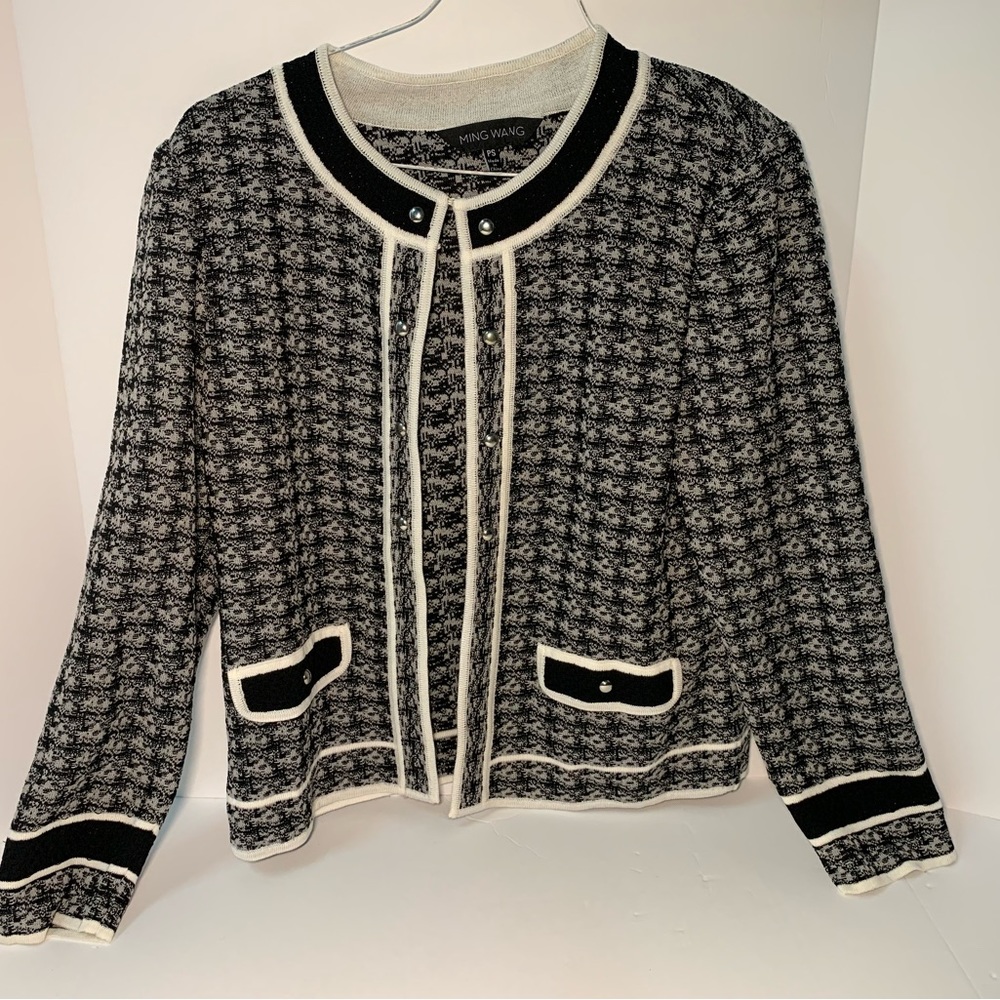 Womens PS Ming Wang textured button‎ down cardigan black white grey vintage